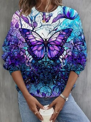 Casual Loose Graphic Round Neck Long Sleeve Sweatshirt - Image 1