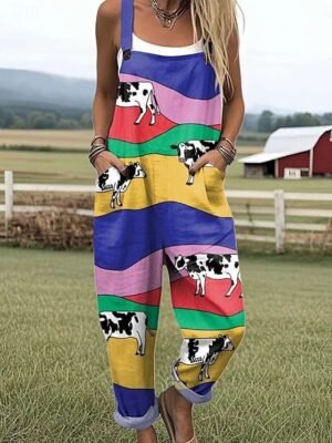 Casual Loose Graphic Sleeveless Harem Vacation Dungarees - Image 1