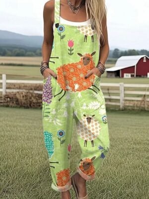 Casual Loose Graphic Sleeveless Harem Vacation Dungarees - Image 2