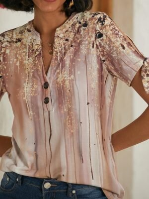 Casual Loose Graphic V Neck Tie Short Sleeve Basic T-shirt - Image 7