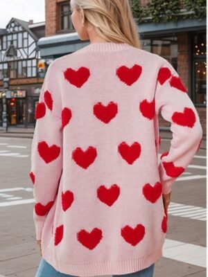 Casual Loose Heart V Neck Long Sleeve Regular Cardigan - Image 2