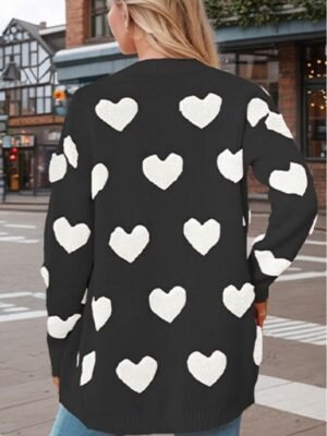 Casual Loose Heart V Neck Long Sleeve Regular Cardigan - Image 4
