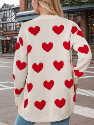 Casual Loose Heart V Neck Long Sleeve Regular Cardigan - Image 6