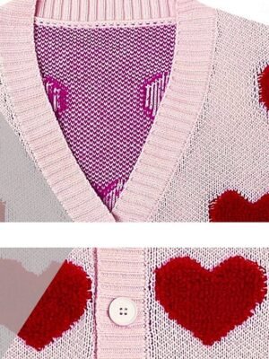 Casual Loose Heart V Neck Long Sleeve Regular Cardigan - Image 7