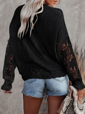 Casual Loose Hole V Neck Long Sleeve Regular Cardigan - Image 6