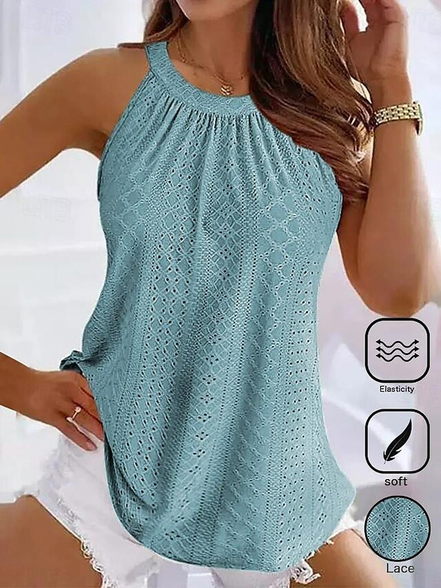 Casual Loose Lace Cut-Out High Neck Sleeveless Camisole - Image 1