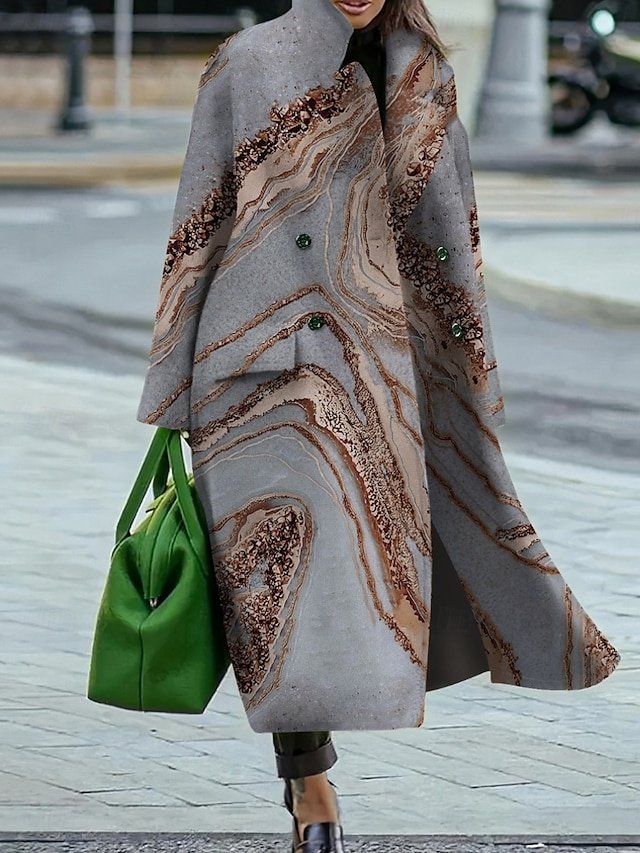 Casual Loose Marble Gradient Turndown Long Sleeve Cloak - Image 1