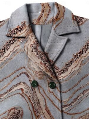 Casual Loose Marble Gradient Turndown Long Sleeve Cloak - Image 4