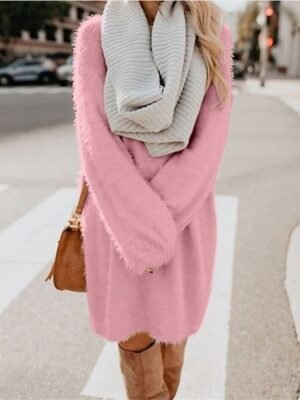 Casual Loose Patchwork Crew Neck Long Sleeve Mini Dress - Image 1