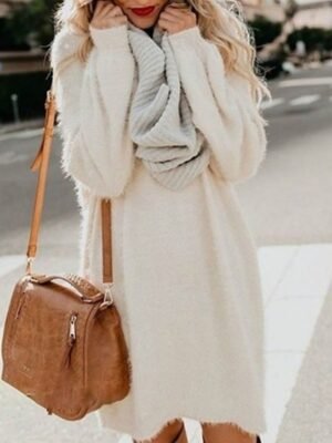 Casual Loose Patchwork Crew Neck Long Sleeve Mini Dress - Image 2