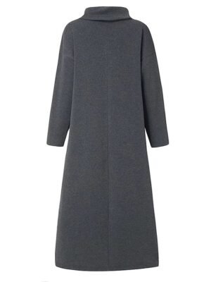 Casual Loose Patchwork Turtleneck Long Sleeve Maxi Dress - Image 4