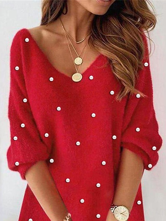 Casual Loose Patchwork V Neck Long Sleeve Mini Dress - Image 2