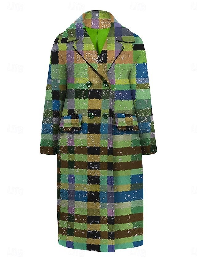 Casual Loose Plaid Turndown Long Sleeve Cloak - Image 2