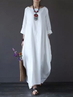 Casual Loose Plain Crew Neck Maxi Dress - Image 1