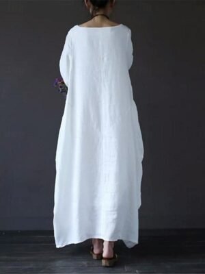 Casual Loose Plain Crew Neck Maxi Dress - Image 4