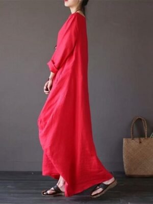 Casual Loose Plain Crew Neck Maxi Dress - Image 7