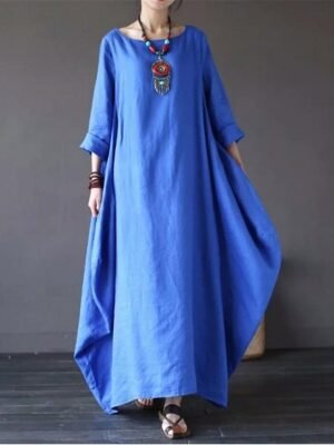 Casual Loose Plain Crew Neck Maxi Dress - Image 8