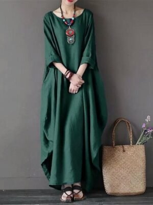 Casual Loose Plain Crew Neck Maxi Dress - Image 9