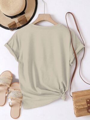 Casual Loose Plain Crew Neck Short Sleeve Summer Tee - Image 2