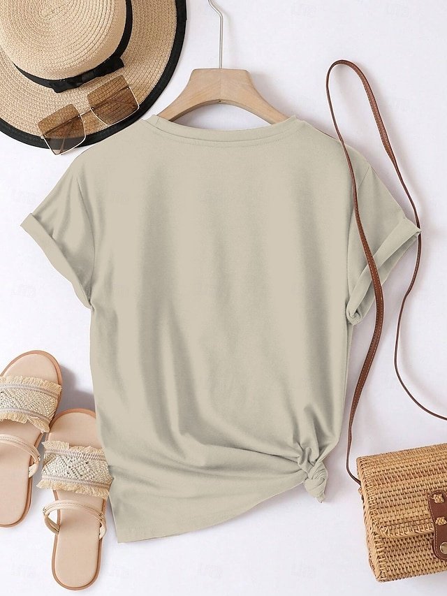 Casual Loose Plain Crew Neck Short Sleeve Summer Tee - Image 2