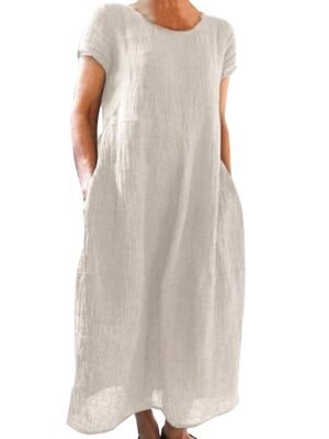Casual Loose Plain Crew Neck Short Sleeve Maxi Dress - Image 2