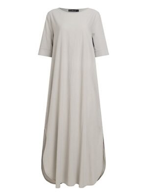 Casual Loose Plain Crew Neck Short Sleeve Maxi Dress - Image 5