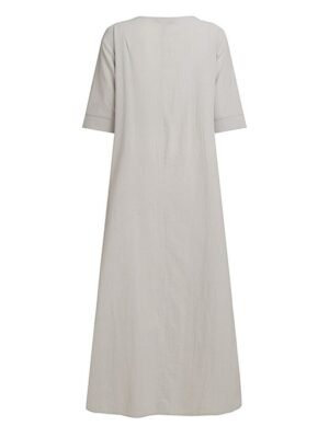 Casual Loose Plain Crew Neck Short Sleeve Maxi Dress - Image 6