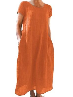 Casual Loose Plain Crew Neck Short Sleeve Maxi Dress - Image 8