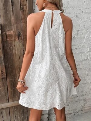 Casual Loose Plain Halter Sleeveless Mini Dress - Image 3