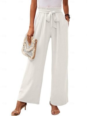 Casual Loose Plain High Rise Full Length Chino Trousers - Image 1
