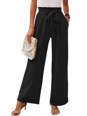 Casual Loose Plain High Rise Full Length Chino Trousers - Image 2