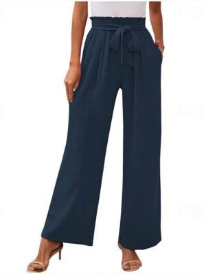 Casual Loose Plain High Rise Full Length Chino Trousers - Image 3