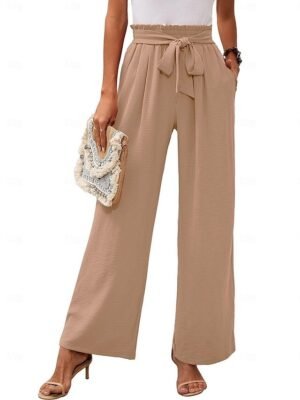 Casual Loose Plain High Rise Full Length Chino Trousers - Image 4