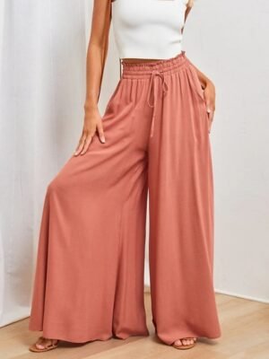 Casual Loose Plain High Waist Full Length Chinos - Image 1