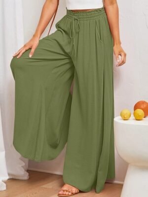 Casual Loose Plain High Waist Full Length Chinos - Image 11