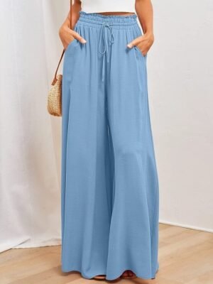 Casual Loose Plain High Waist Full Length Chinos - Image 15