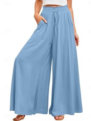Casual Loose Plain High Waist Full Length Chinos - Image 16