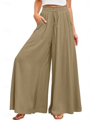 Casual Loose Plain High Waist Full Length Chinos - Image 17