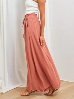 Casual Loose Plain High Waist Full Length Chinos - Image 3