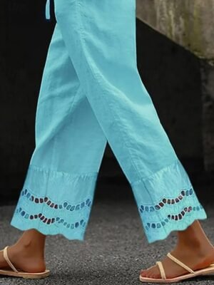 Casual Loose Plain High Waist Full Length Chinos - Image 3