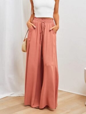 Casual Loose Plain High Waist Full Length Chinos - Image 4