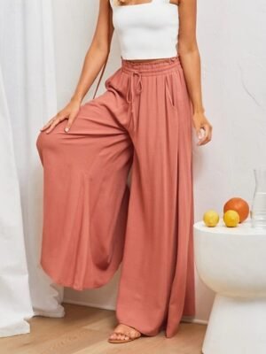 Casual Loose Plain High Waist Full Length Chinos - Image 5