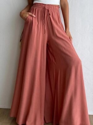 Casual Loose Plain High Waist Full Length Chinos - Image 6