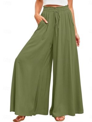 Casual Loose Plain High Waist Full Length Chinos - Image 8