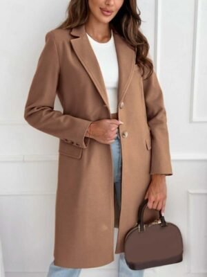 Casual Loose Plain Long Trench Coat with Pockets - Image 1