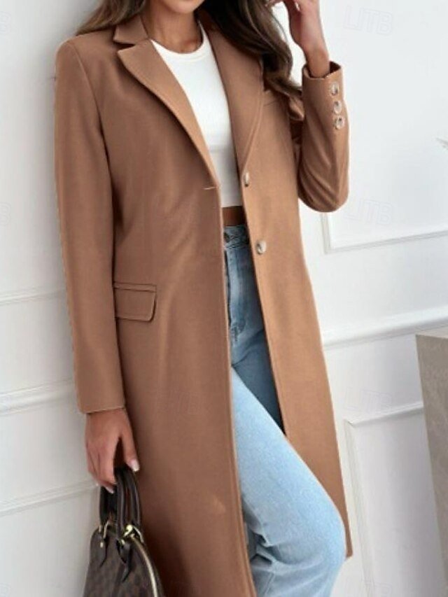 Casual Loose Plain Long Trench Coat with Pockets - Image 2