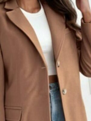 Casual Loose Plain Long Trench Coat with Pockets - Image 3
