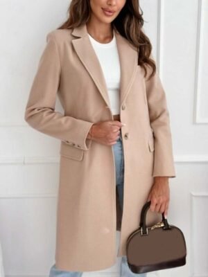 Casual Loose Plain Long Trench Coat with Pockets - Image 4