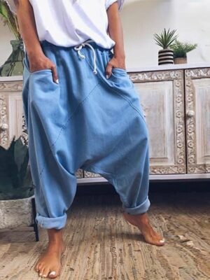 Casual Loose Plain Mid Waist Full Length Harem Pants - Image 1