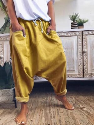 Casual Loose Plain Mid Waist Full Length Harem Pants - Image 3